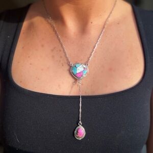 Cotton Candy Turquoise Sterling silver lariat necklace!